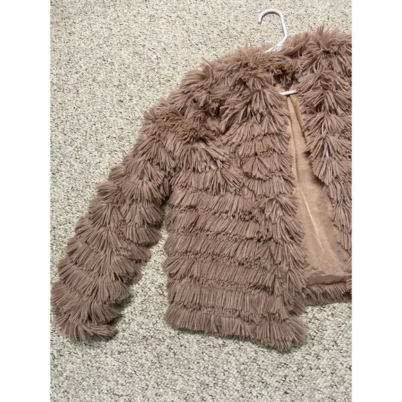 Shaggy Fringe Faux Fur Jacket – Festive Holiday Party Dressy, Vintage Glam M - Picture 5 of 12